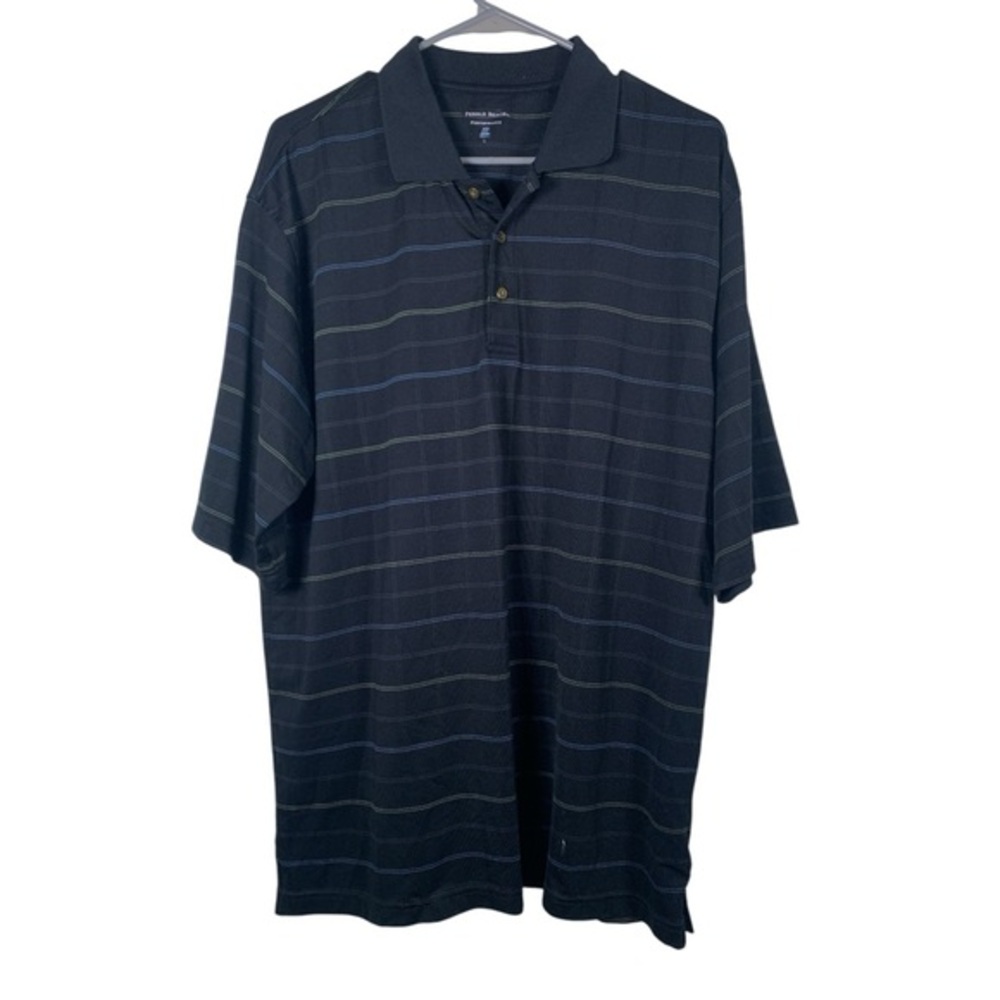 Pebble Beach Performance Black Striped Polo Golf Shirt Size Large EUC #0783